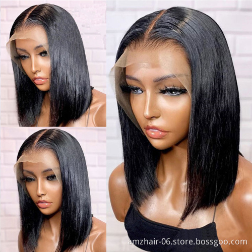 Straight Hair Hd Full Lace Frontal Bob Wigs Wholesale Raw Brazilian Virgin Human Hair Extension  Glueless Lace Front Wig Vendor